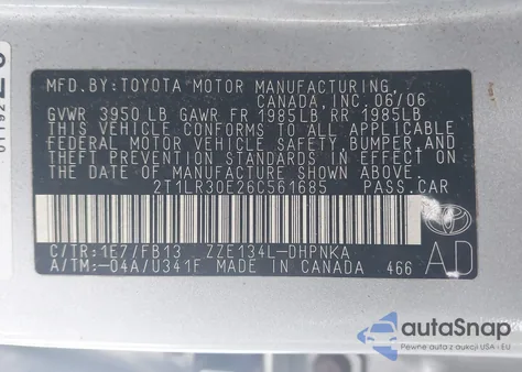 2006 Toyota Matrix Xr из США, поврежденный, VIN 2T1LR30E26C561685